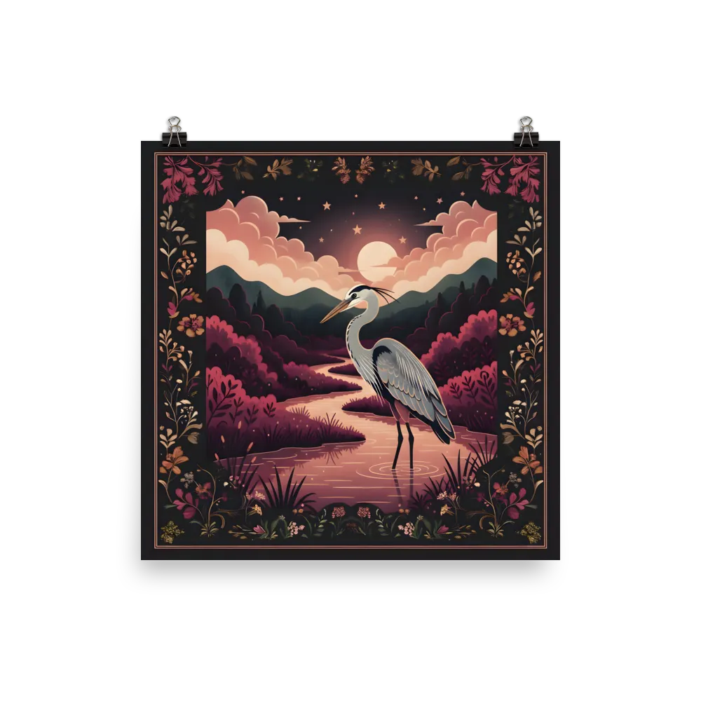 Moonlit Heron 
 Poster | 10″x 10″