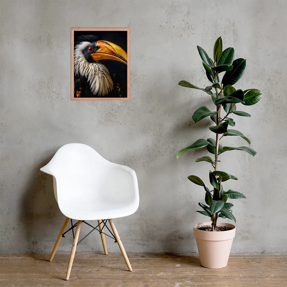 Majestic Hornbill Portrait | Poster with Red oak Frame | 16″×20″