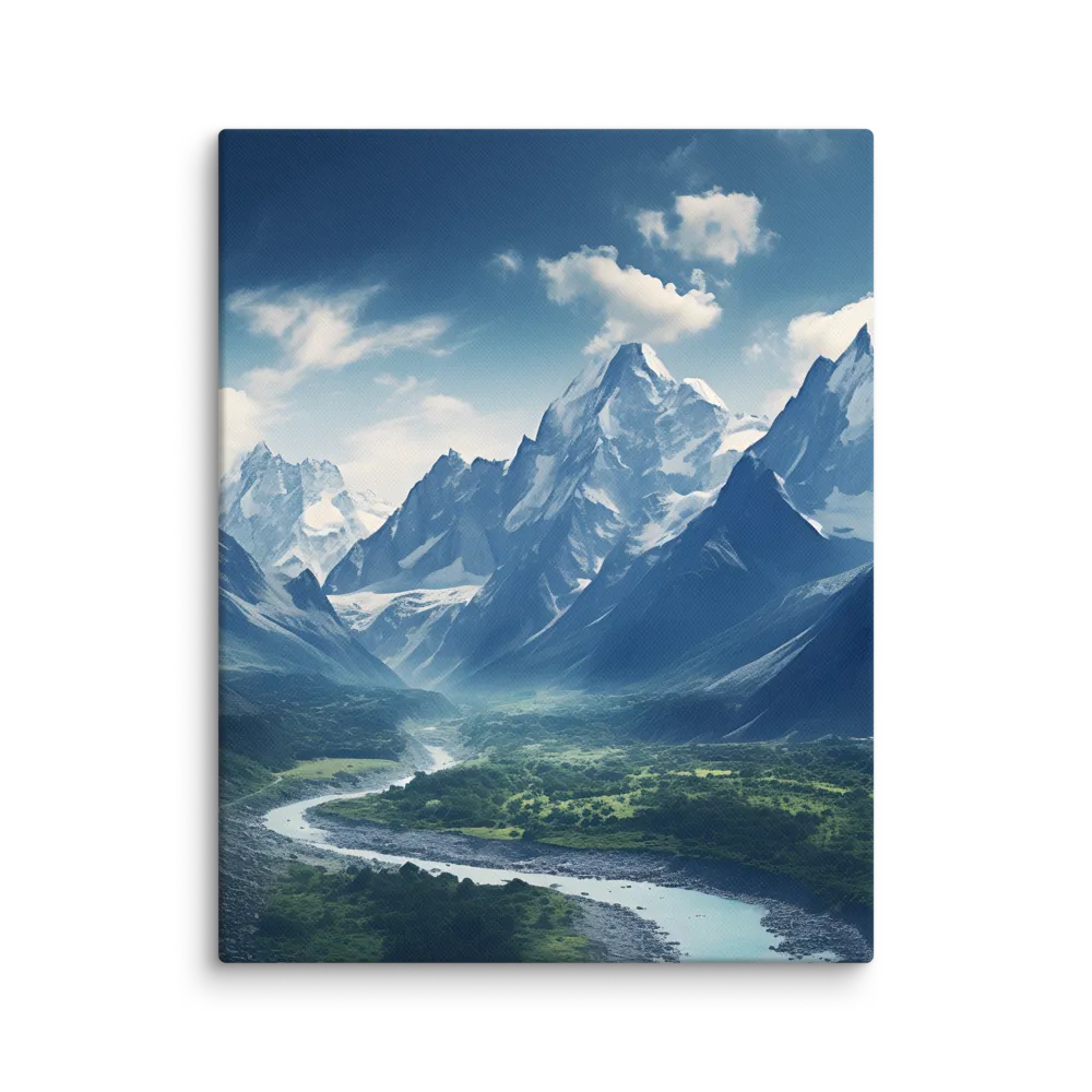 Majestic Serenity: A Landscape of Mountains and Rivers | Canvas | 11″×14″