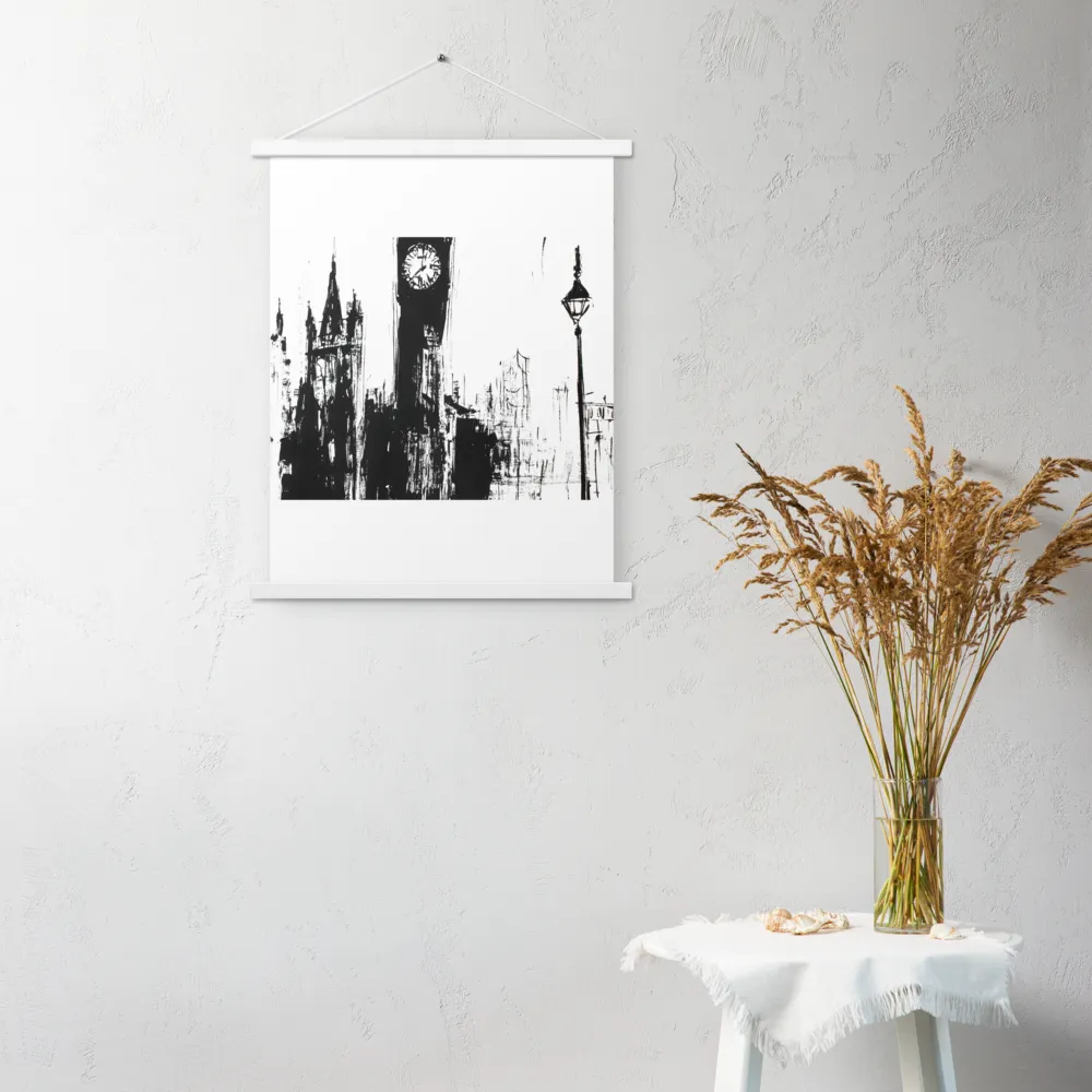 Clock Tower in Motion | Poster With White Wood Hanger | 18″×24″