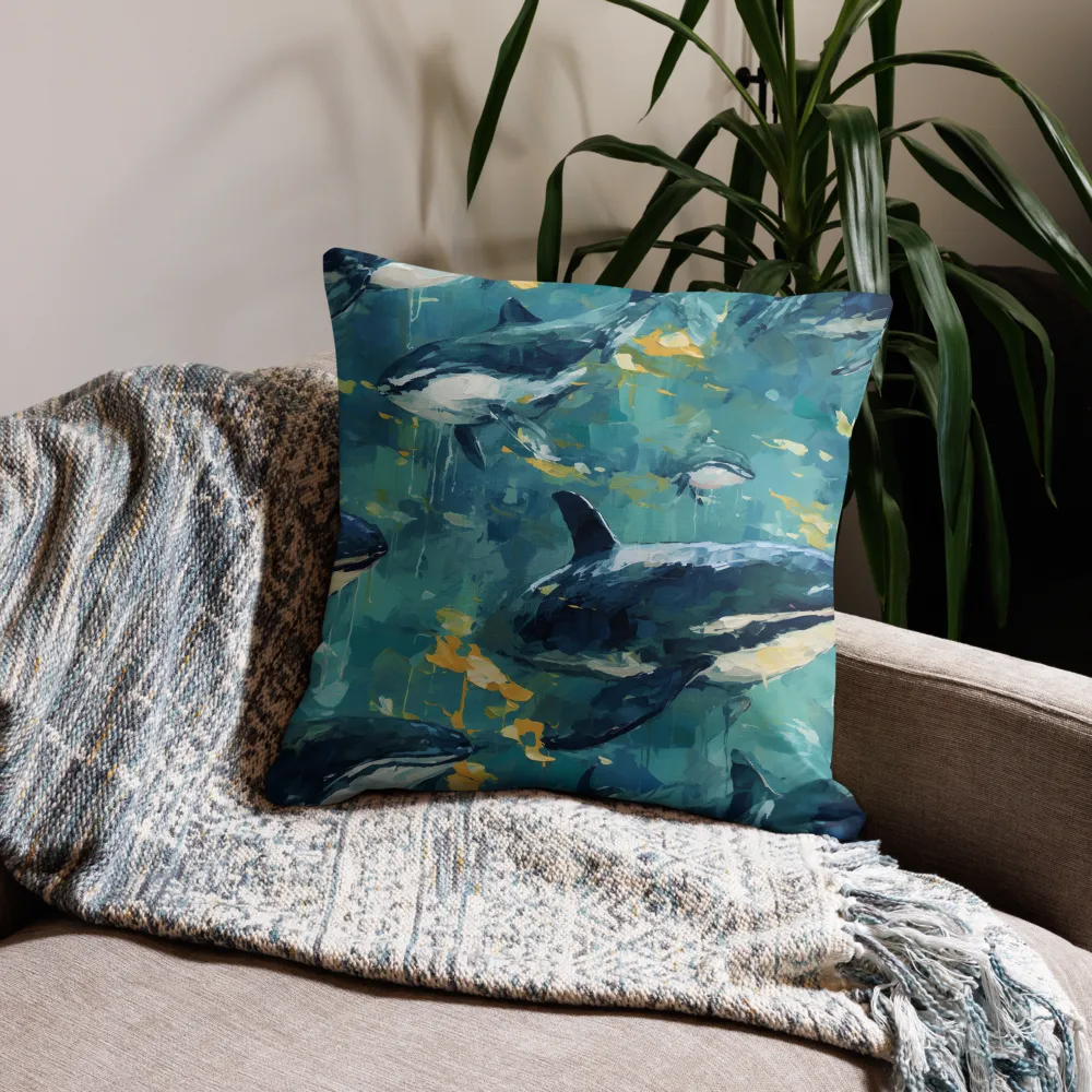 Harmony of the Ocean: Whales in Motion | Pillow | 22″×22″