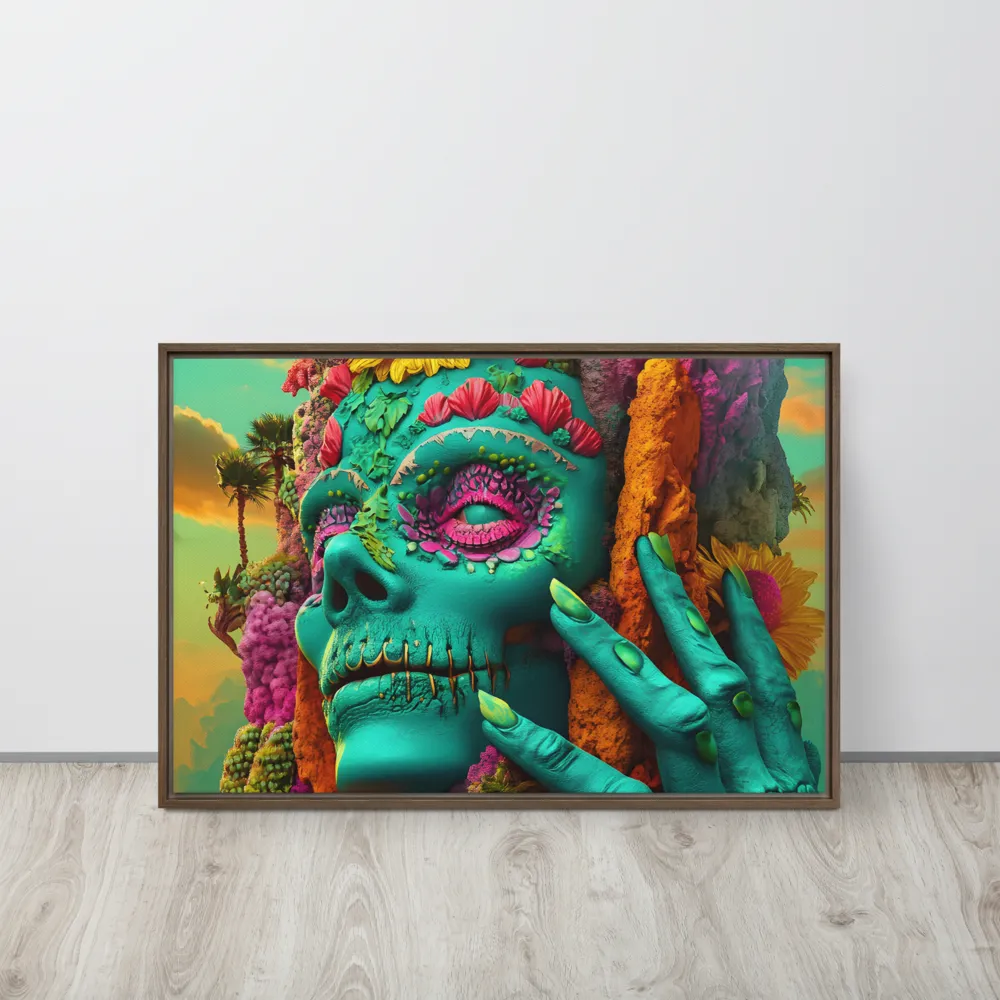 Ethereal Skull Garden | Canvas with Brown Frame | 20″×30″