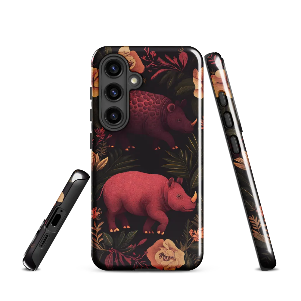 Rhinos in Floral Embrace