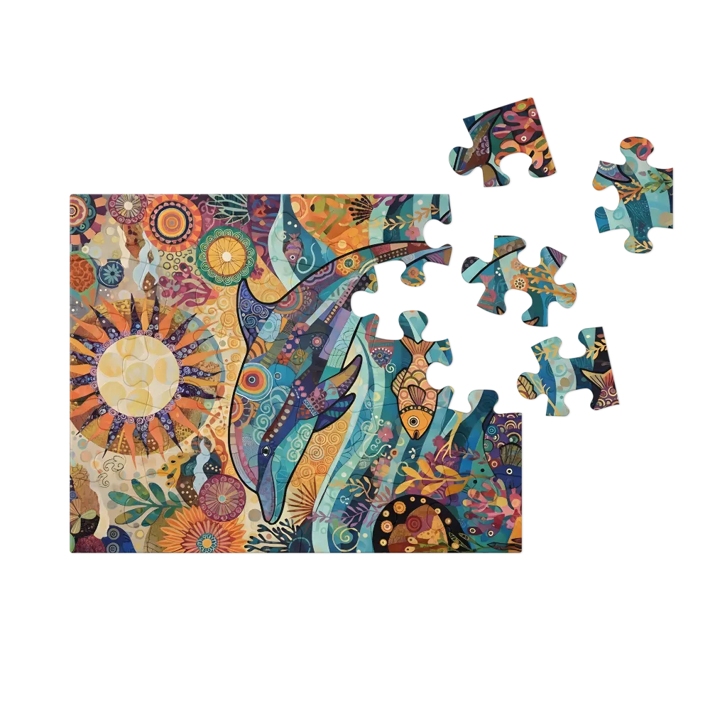 Sunlit Dolphin Mosaic 
 Jigsaw Puzzle in Tin Box