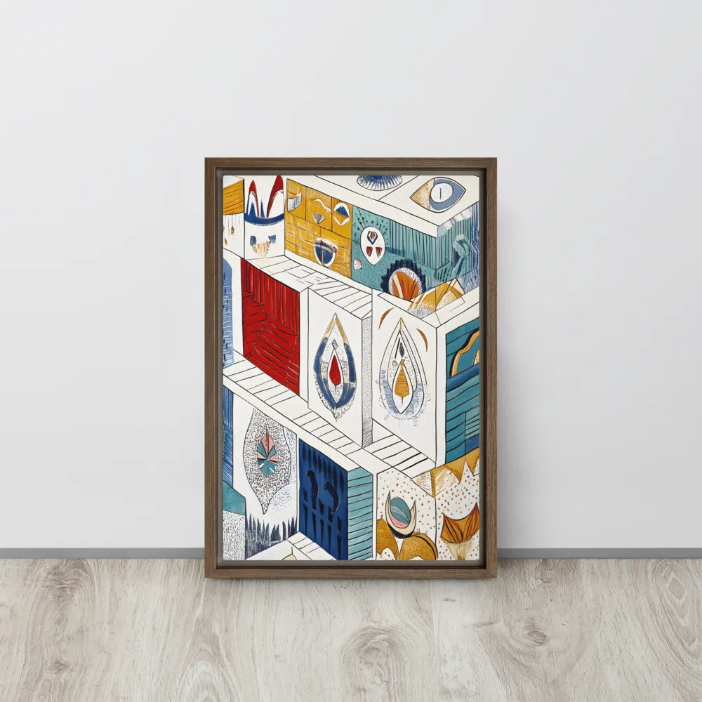 Symphony of Geometric Harmony | Canvas with Brown Frame | 12″×18″