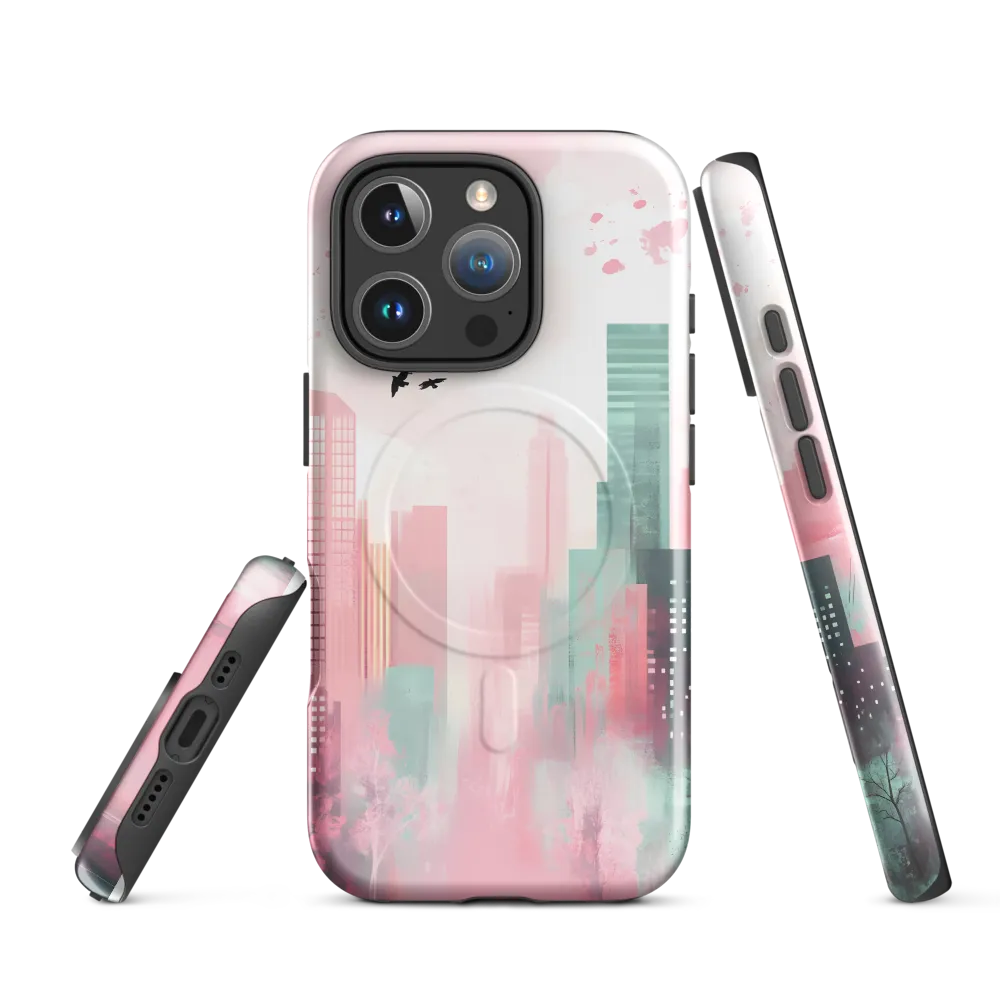 Dreamy Cityscape in Pink and Cyan