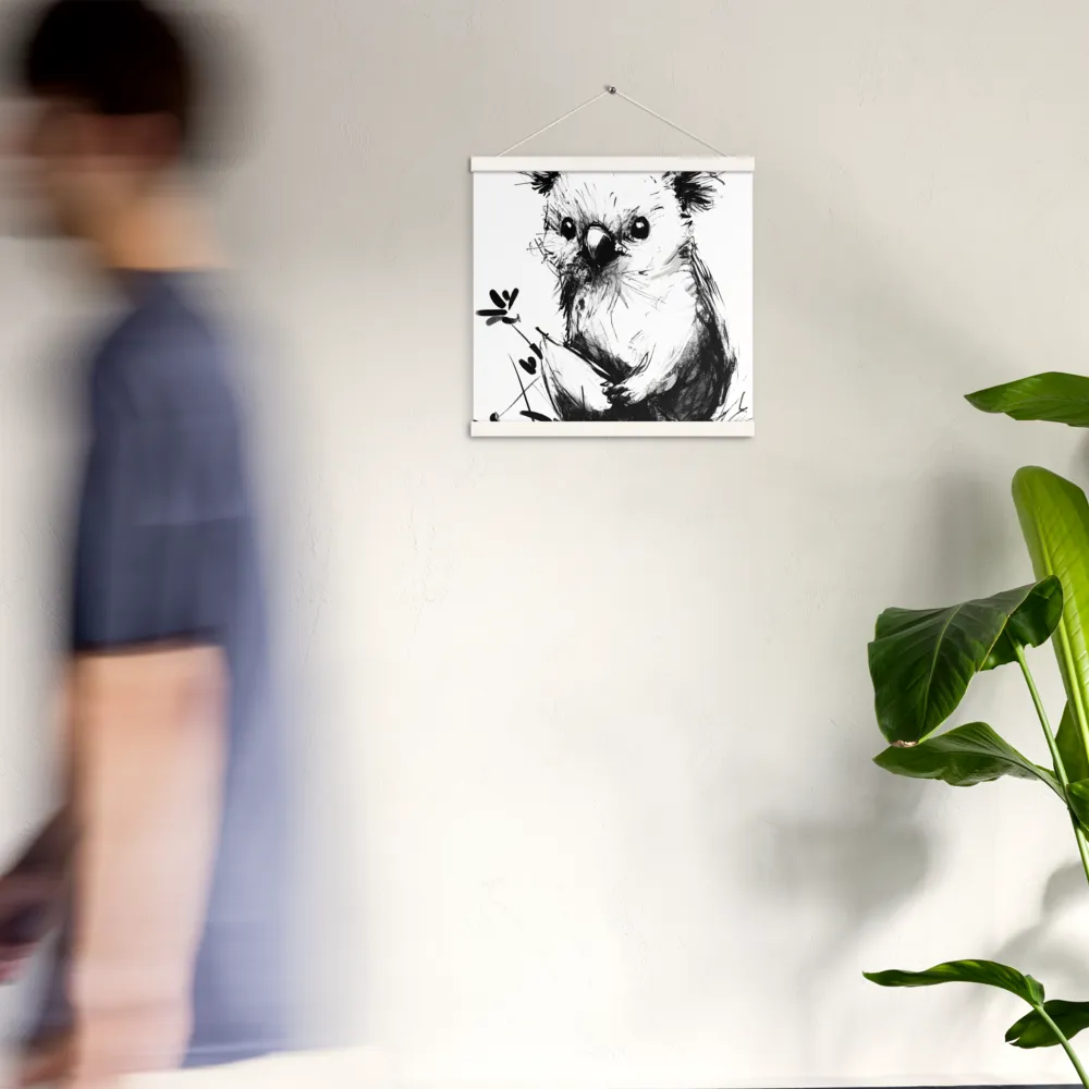 Whimsical Koala in Ink | Poster With White Wood Hanger | 16″×16″