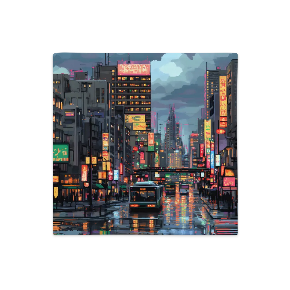 Neon Dreams: A Pixelated Urban Night | Pillow Case | 18″×18″