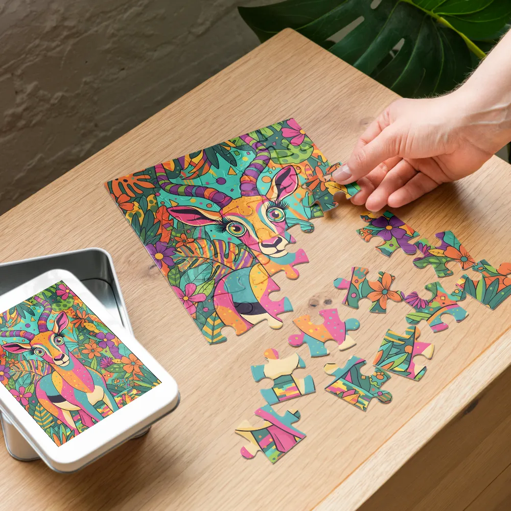 Tropical Pop Antelope 
 Jigsaw Puzzle in Tin Box