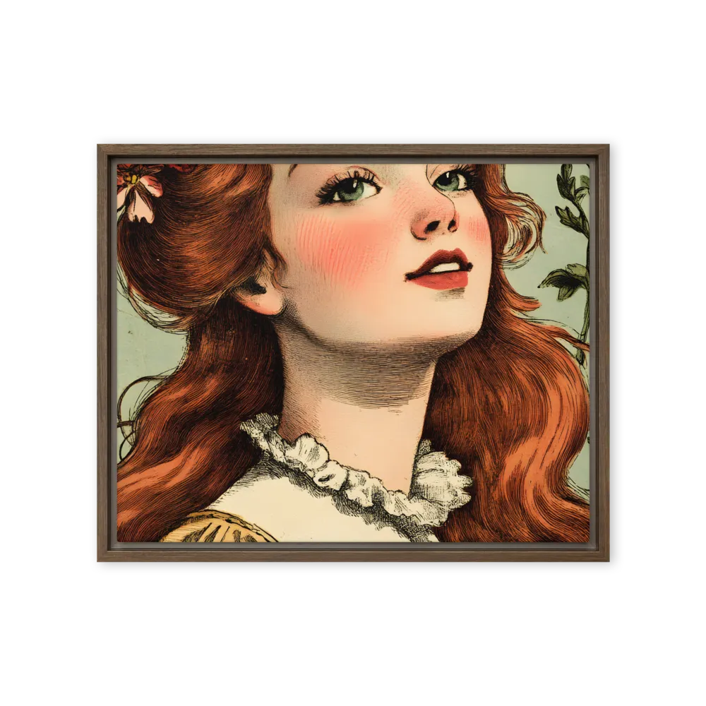 Whimsical Portrait of a Flower-Adorned Girl | Canvas with Brown Frame | 16″×20″