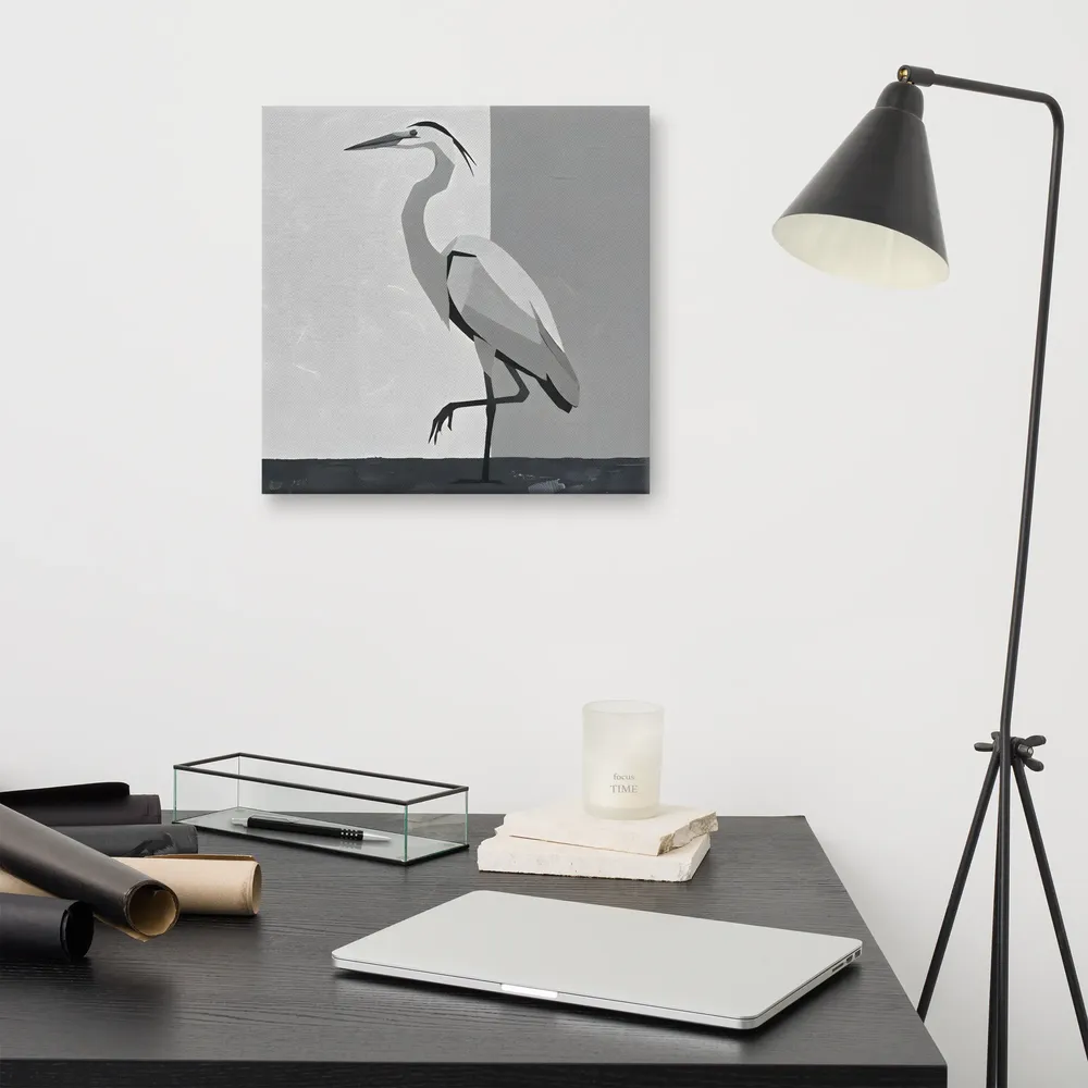 Grayscale Heron 
 Canvas | 16″x 16″