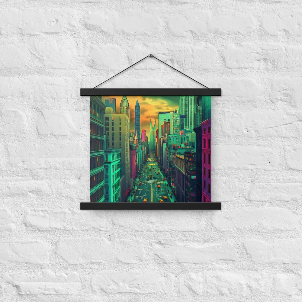 Urban Surrealism: Neon Dreams | Poster With Black Wood Hanger | 14″×14″