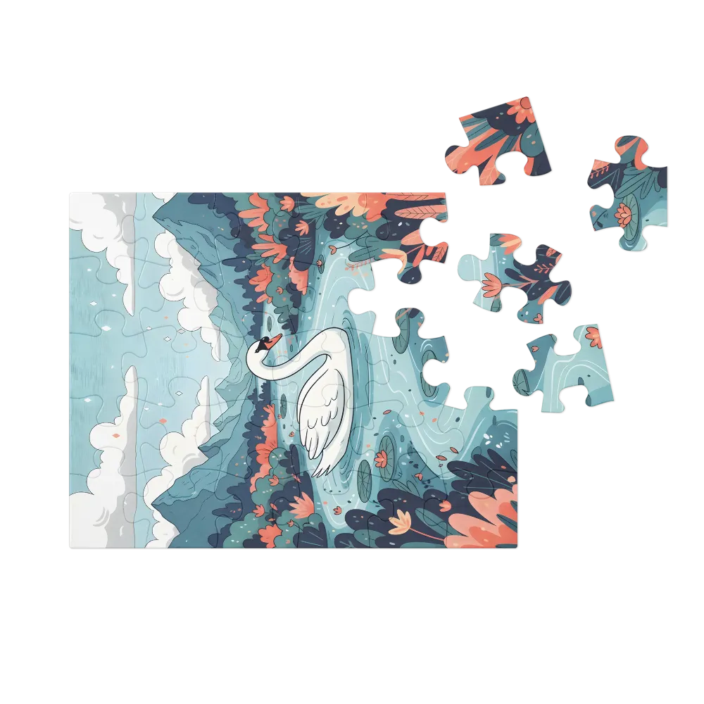 Swan on Mountain Lake 
 Jigsaw Puzzle in Tin Box