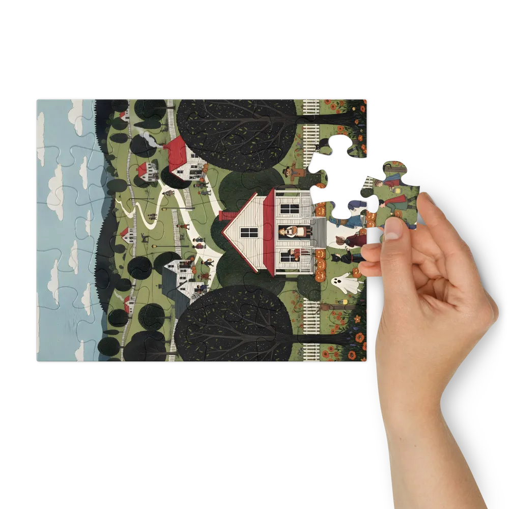 Village Trick‑or‑Treat 
 Jigsaw Puzzle in Tin Box