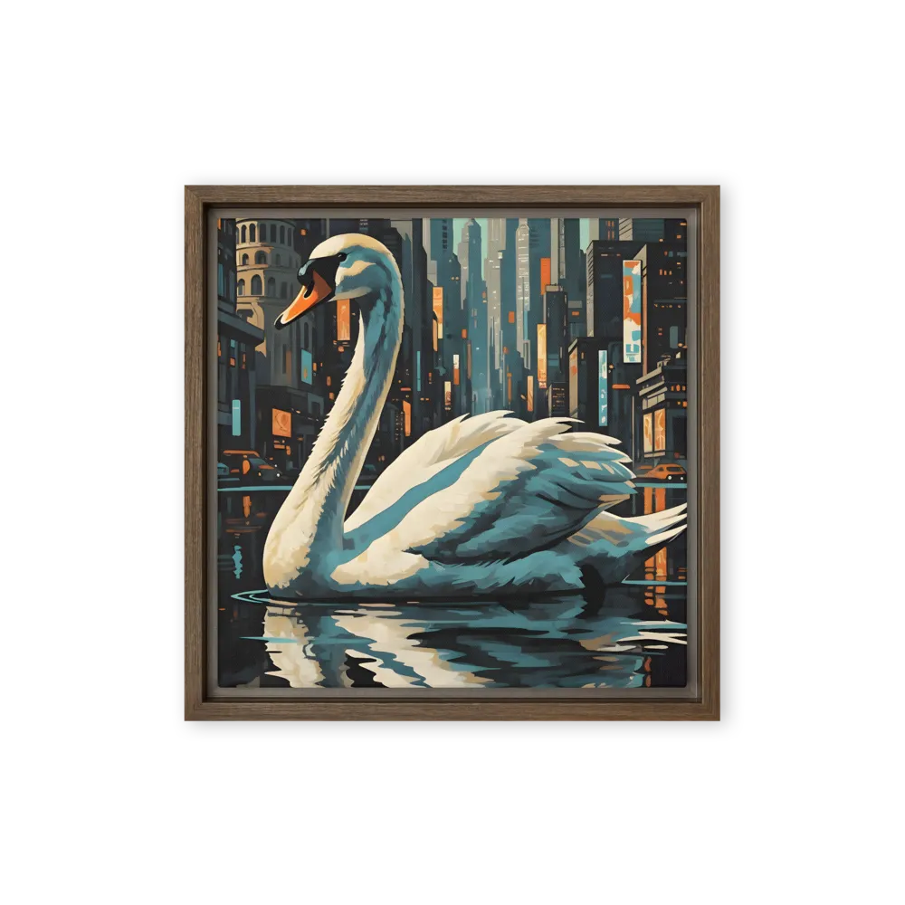 Urban Swan 
 Canvas with Brown Frame