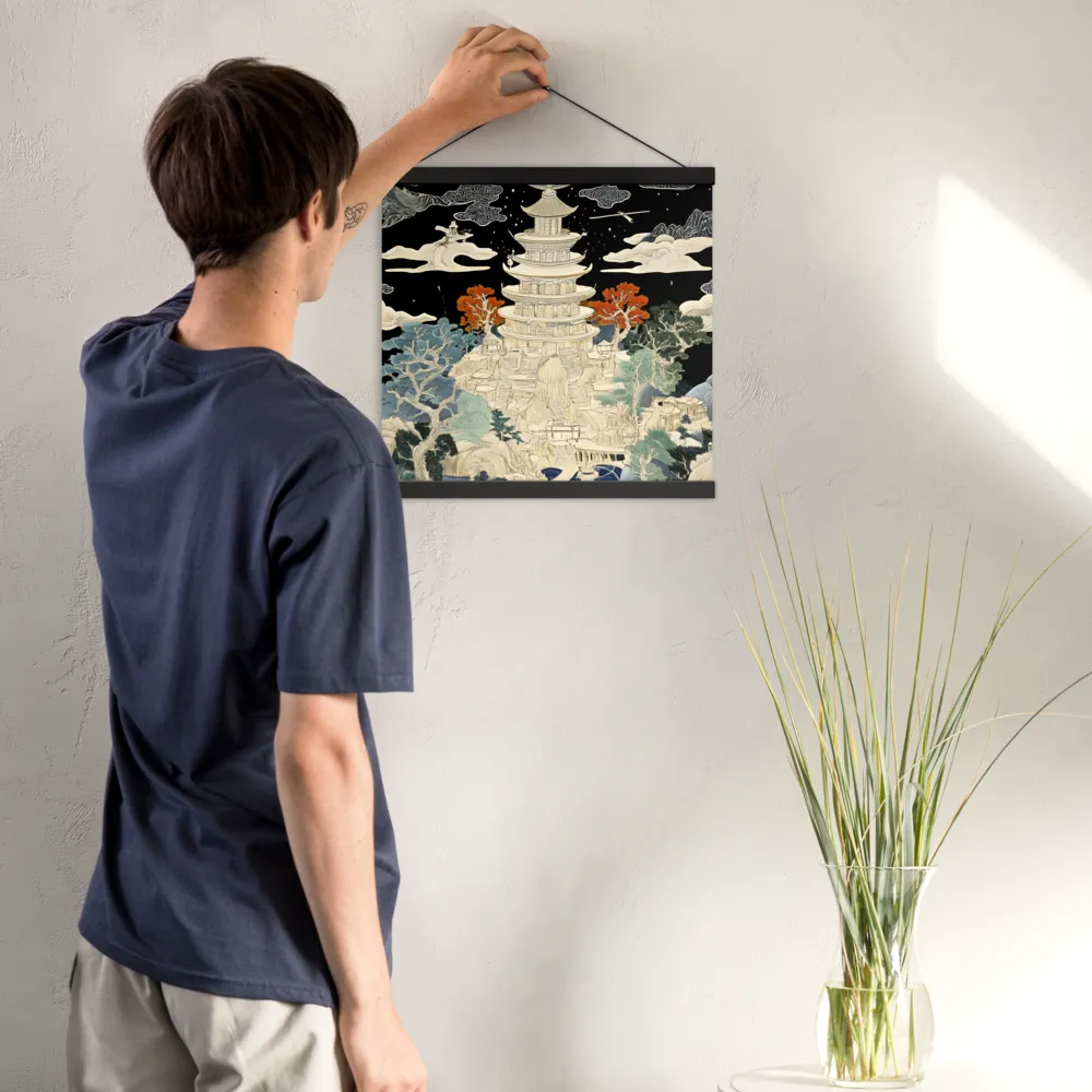 Whispers of the Pagoda | Poster With Black Wood Hanger | 16″×16″