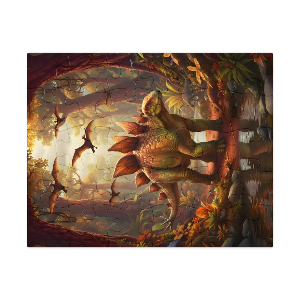 Stegosaur in Autumn Glade 
 Jigsaw Puzzle in Tin Box