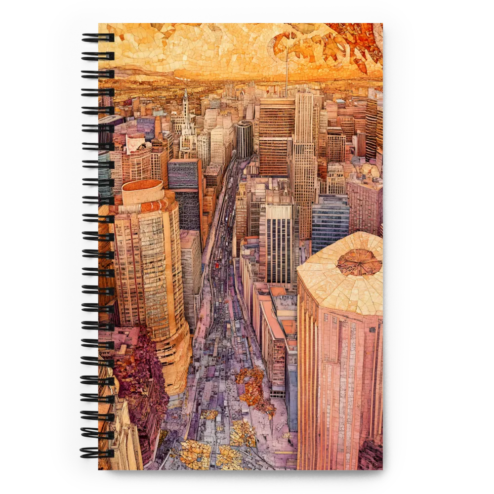 Mosaic Cityscape at Dusk | Spiral Notebook