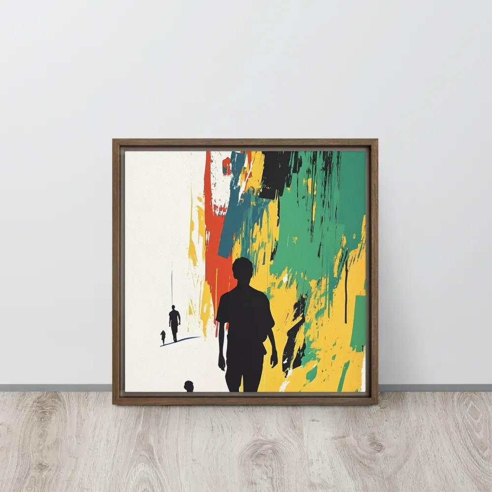 Journey of Silhouettes | Canvas with Brown Frame | 16″×16″
