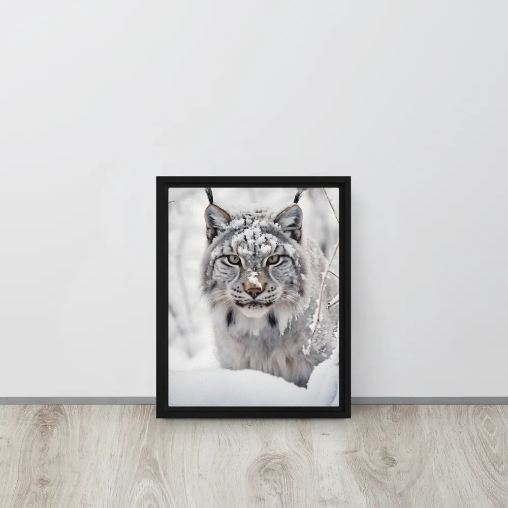 Whispers of Winter: The Lynx in Snow | Canvas with Black Frame | 11″×14″