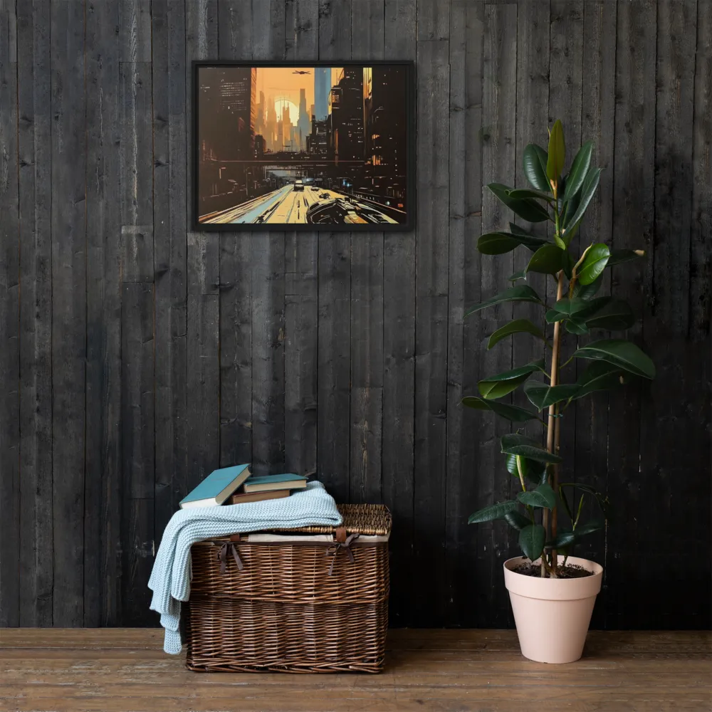 Metro Nexus: A Futuristic Cityscape | Canvas with Black Frame | 18″×24″