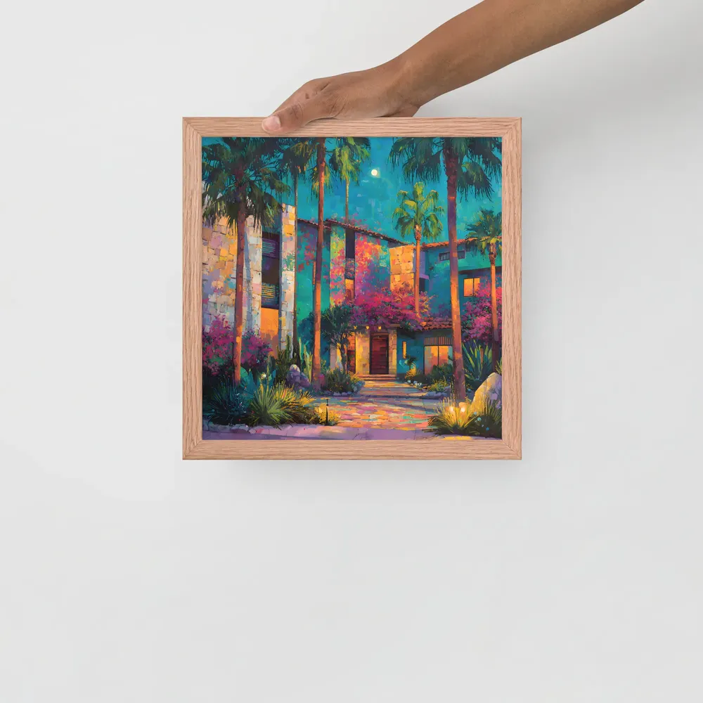 Moonlit Garden Courtyard 
 Poster with Red oak Frame | 12″x 12″