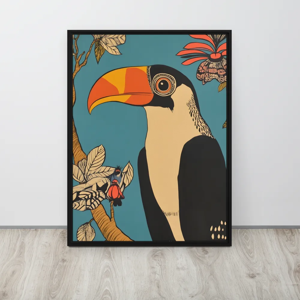 Tropical Majesty: The Toucan at Rest | Canvas with Black Frame | 24″×32″