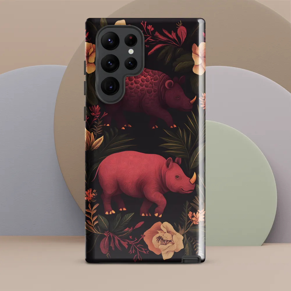 Rhinos in Floral Embrace
