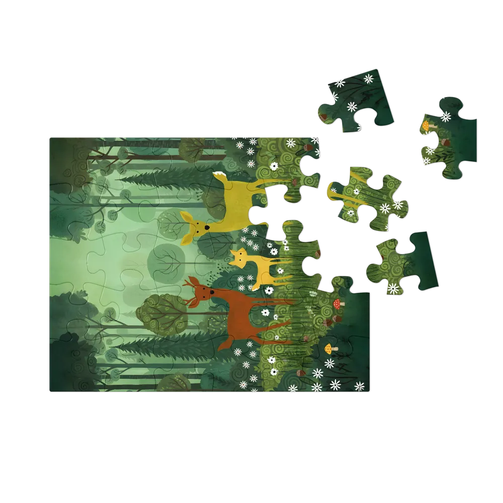 Woodland Deer Family 
 Jigsaw Puzzle in Tin Box