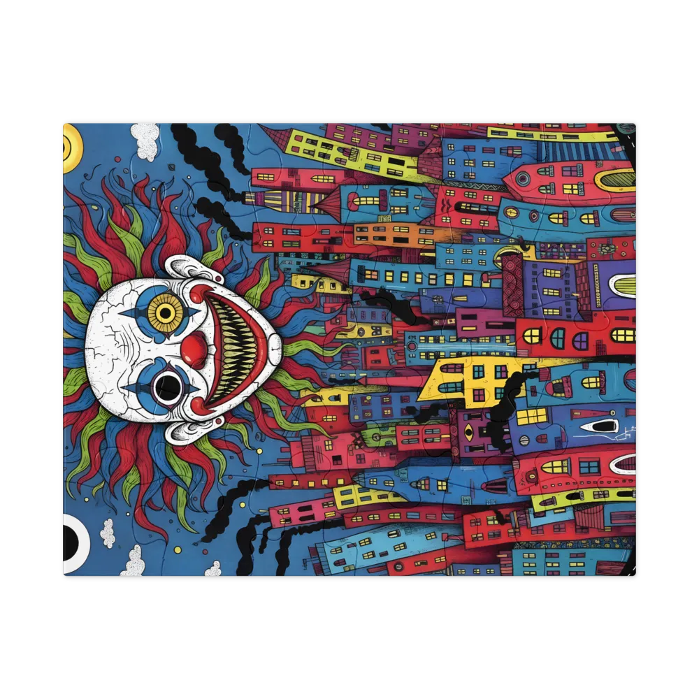 Sunclown Over City 
 Jigsaw Puzzle in Tin Box