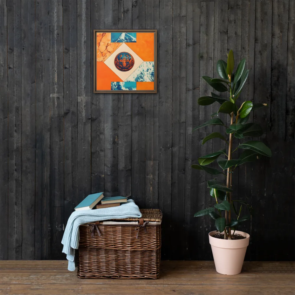 Harmonious Encounters: Abstract Geometry | Canvas with Brown Frame | 16″×16″