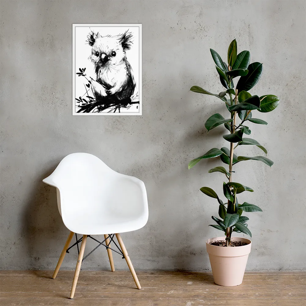 Whimsical Koala in Ink | Poster with White Frame | 18″×24″