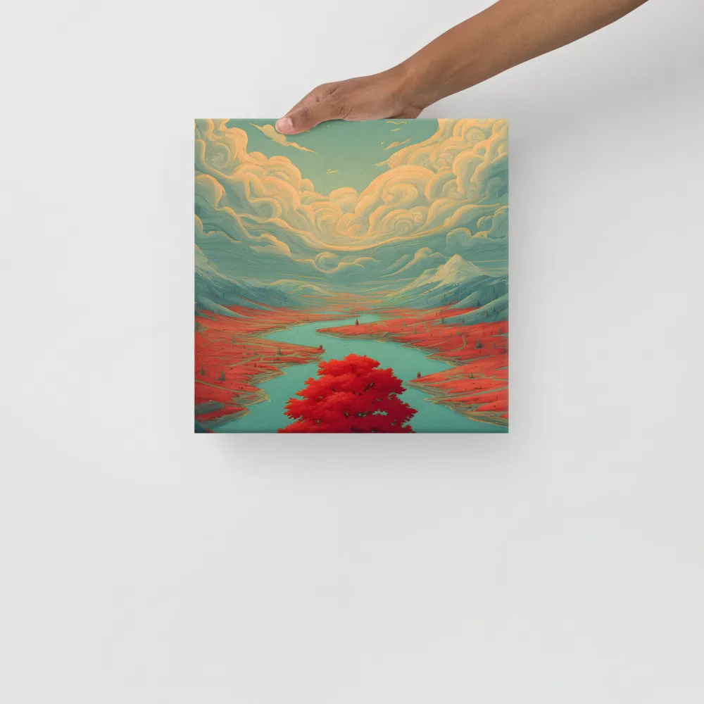 Red Tree by the Turquoise River 
 Canvas | 12″x 12″