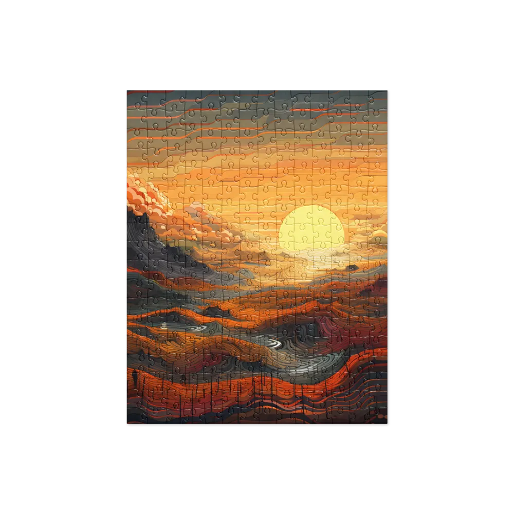 Ethereal Sunset: A Serene Landscape in Flowing Forms | Jigsaw Puzzle | 252 pieces