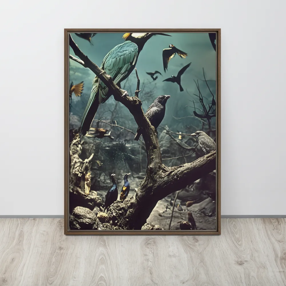 Whispers of the Avian Realm | Canvas with Brown Frame | 24″×32″