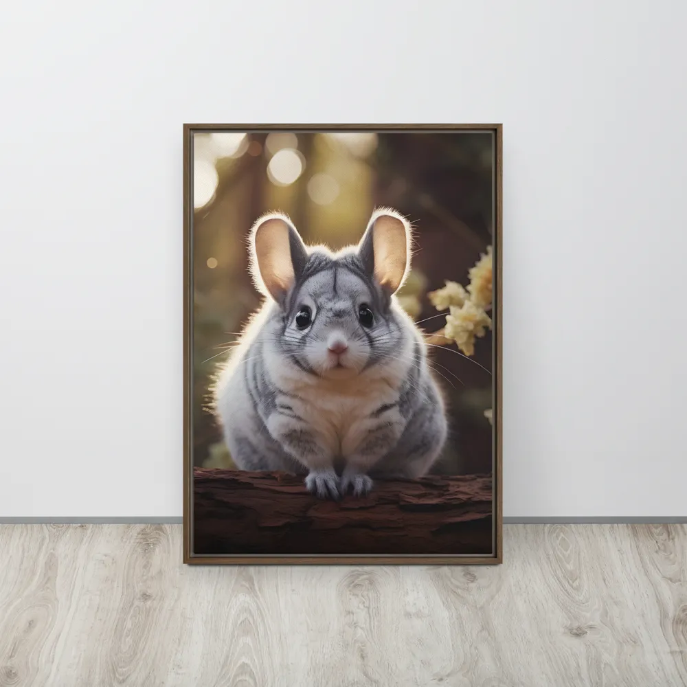 Curious Chinchilla in the Forest | Canvas with Brown Frame | 20″×28″