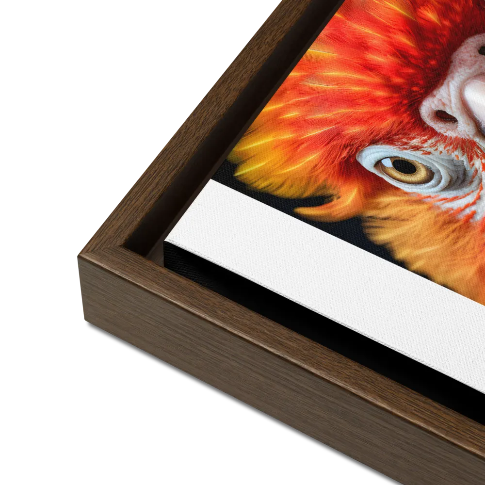 The Fiery Gaze of the Parrot | Canvas with Brown Frame | 12″×16″