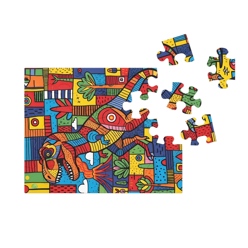Patchwork T. rex 
 Jigsaw Puzzle in Tin Box