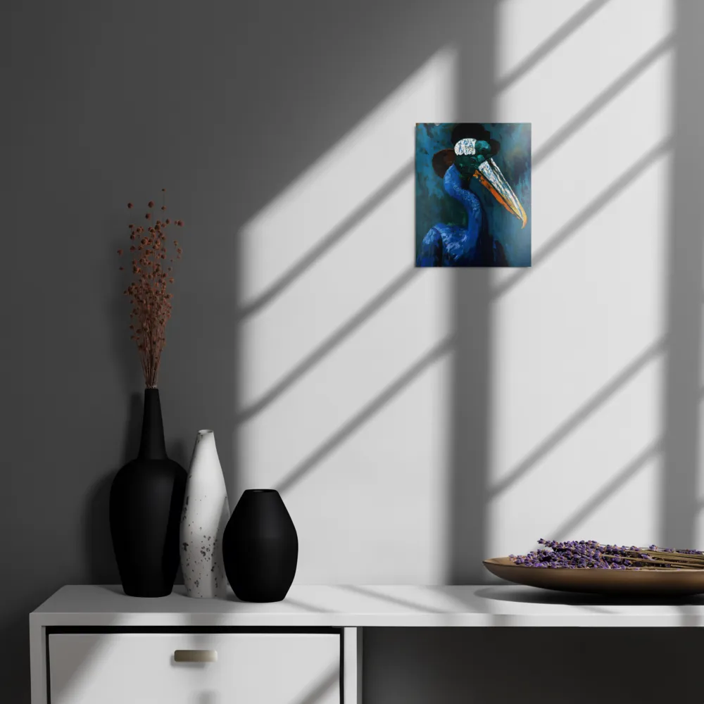Majestic Absurdity: The Hat-Wearing Bird | Metal Print | 8″×10″