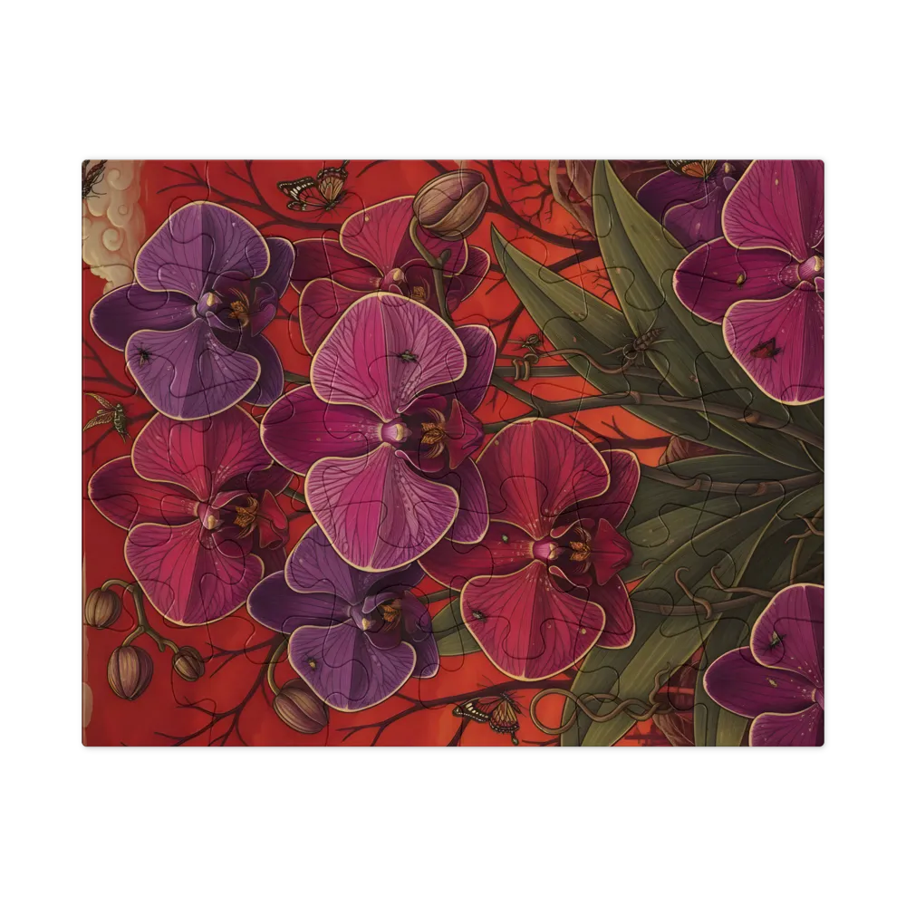 Crimson Orchids 
 Jigsaw Puzzle in Tin Box