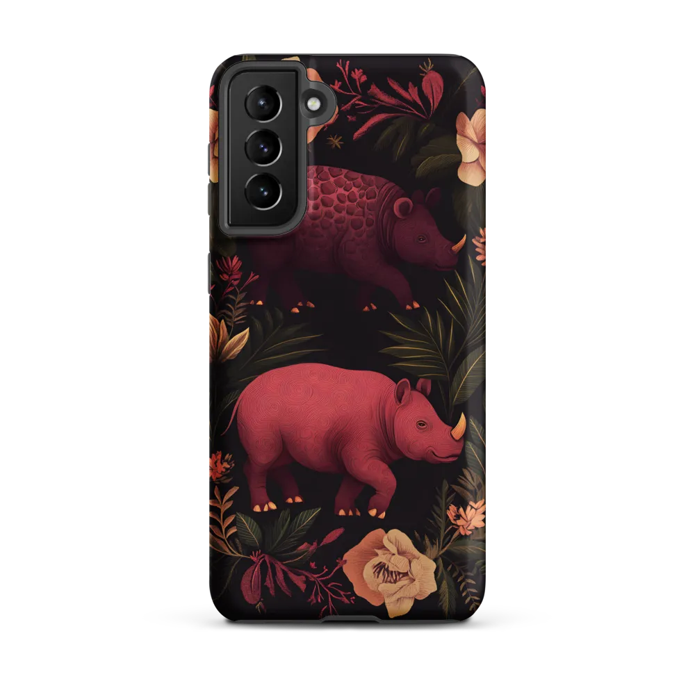 Rhinos in Floral Embrace