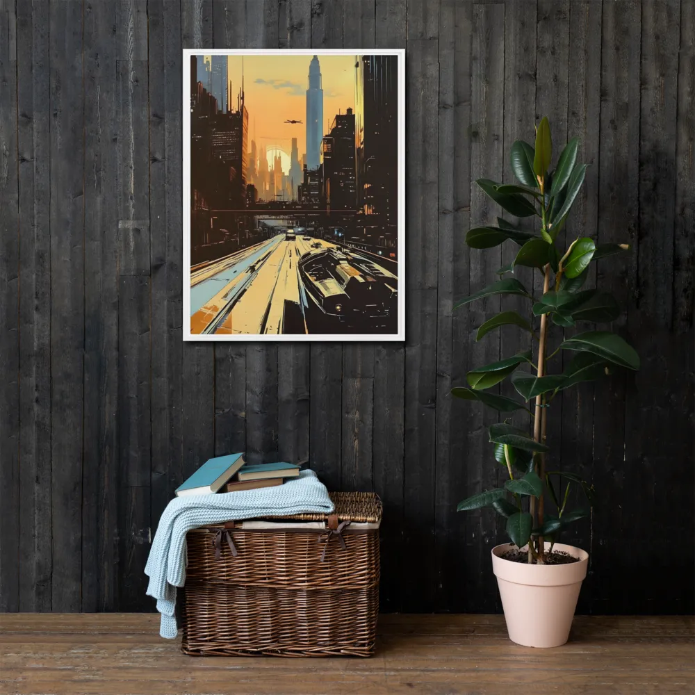 Metro Nexus: A Futuristic Cityscape | Canvas with White Frame | 24″×32″