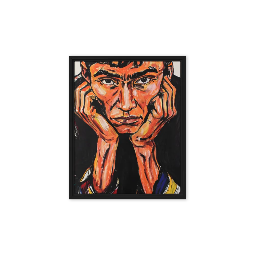 Contemplative Intensity: An Expressionist Portrait | Canvas with Black Frame | 8″×10″