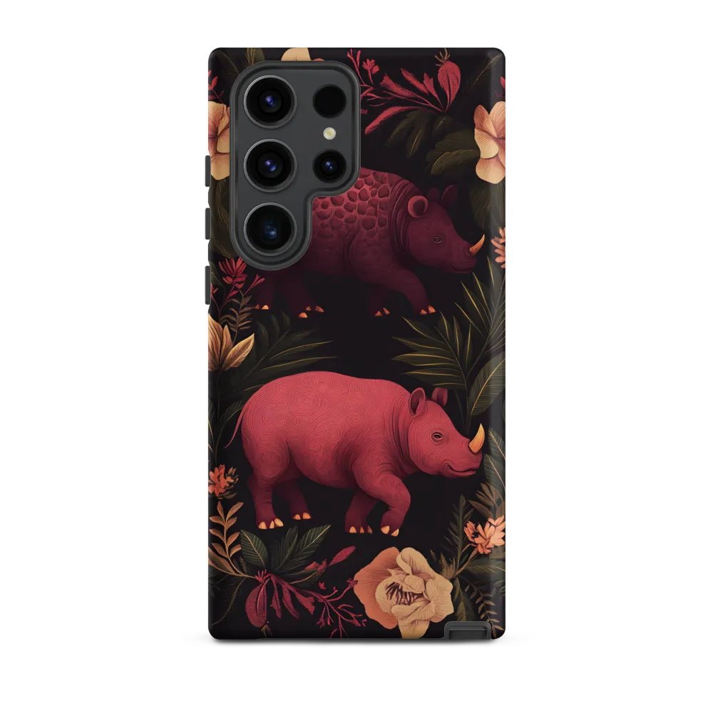 Rhinos in Floral Embrace