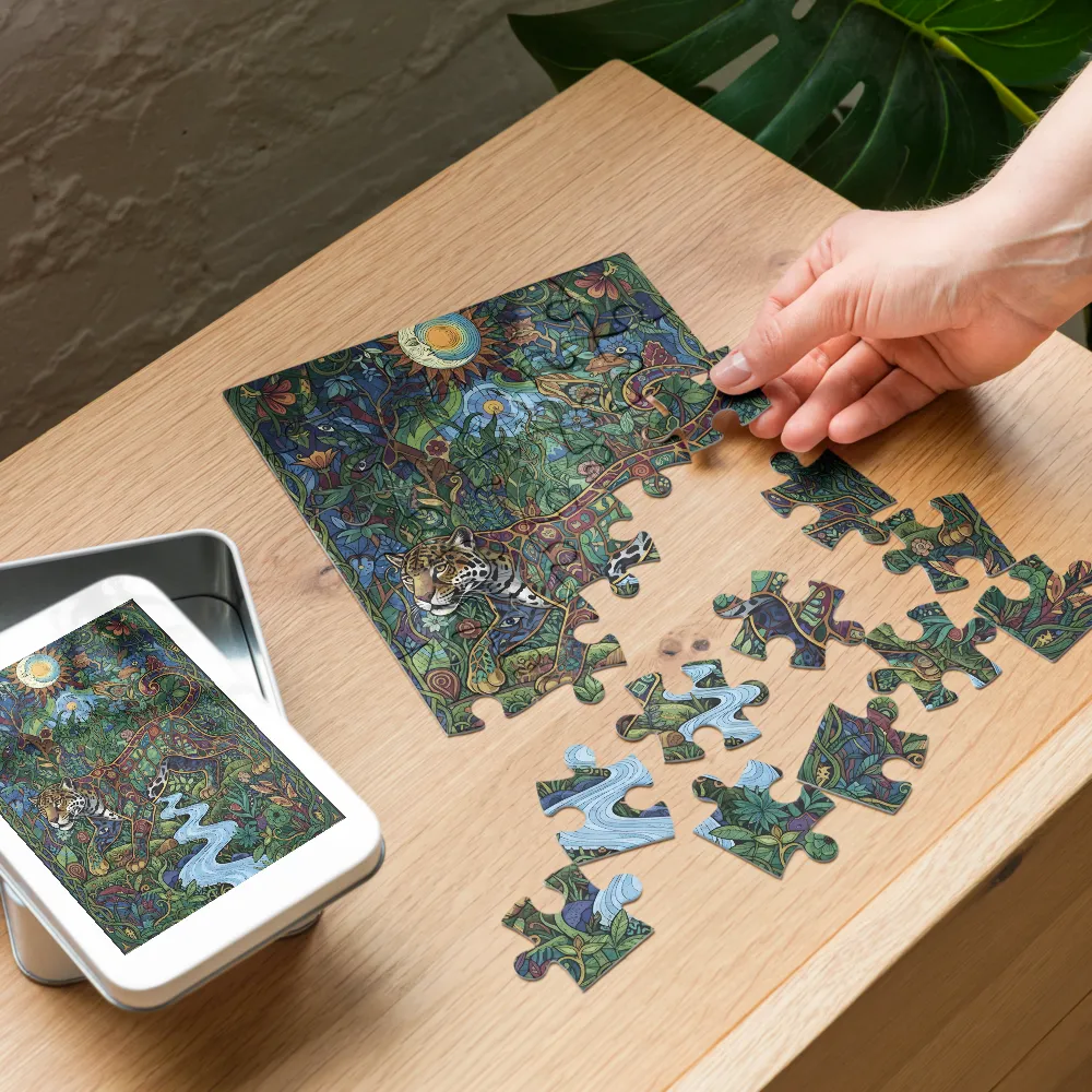 Stained-Glass Jaguar 
 Jigsaw Puzzle in Tin Box