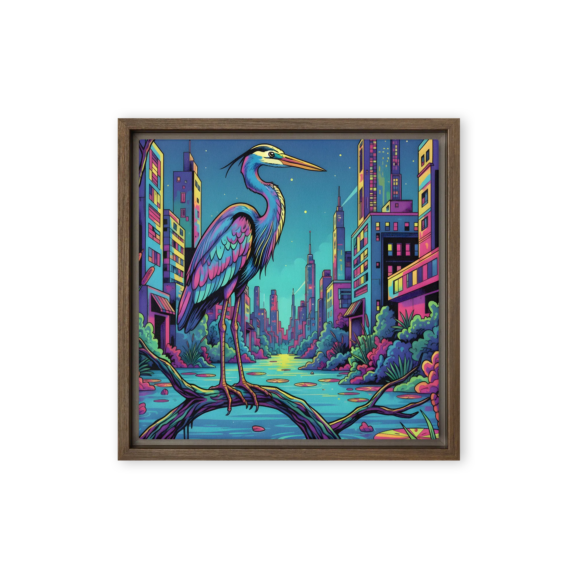 Urban Heron Dream 
 Canvas with Brown Frame
