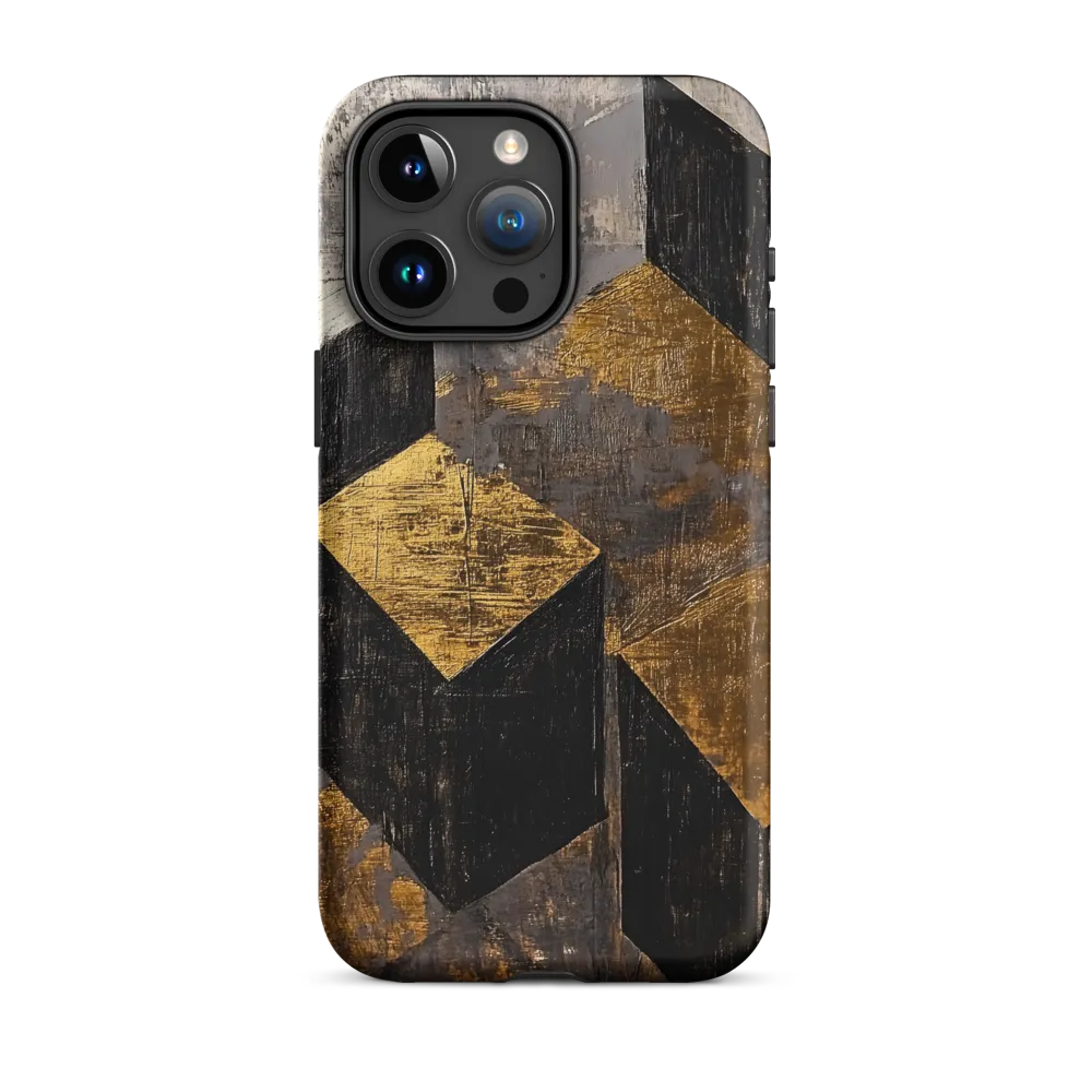 Geometric Harmony in Gold and Black | Phone Case |  15 Pro Max | Tough Case | Matte