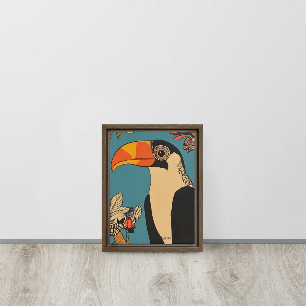 Tropical Majesty: The Toucan at Rest | Canvas with Brown Frame | 9″×12″