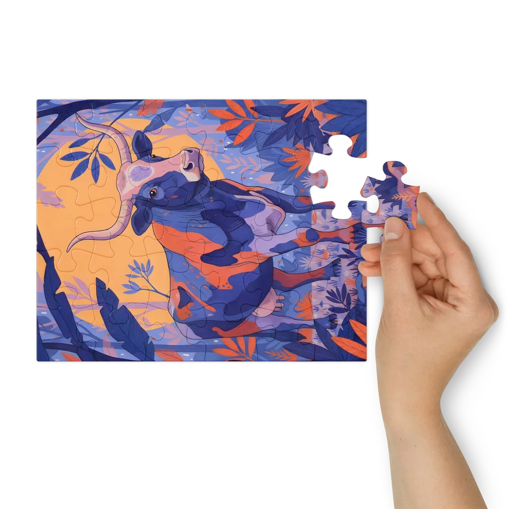 Moonlit Cow 
 Jigsaw Puzzle in Tin Box
