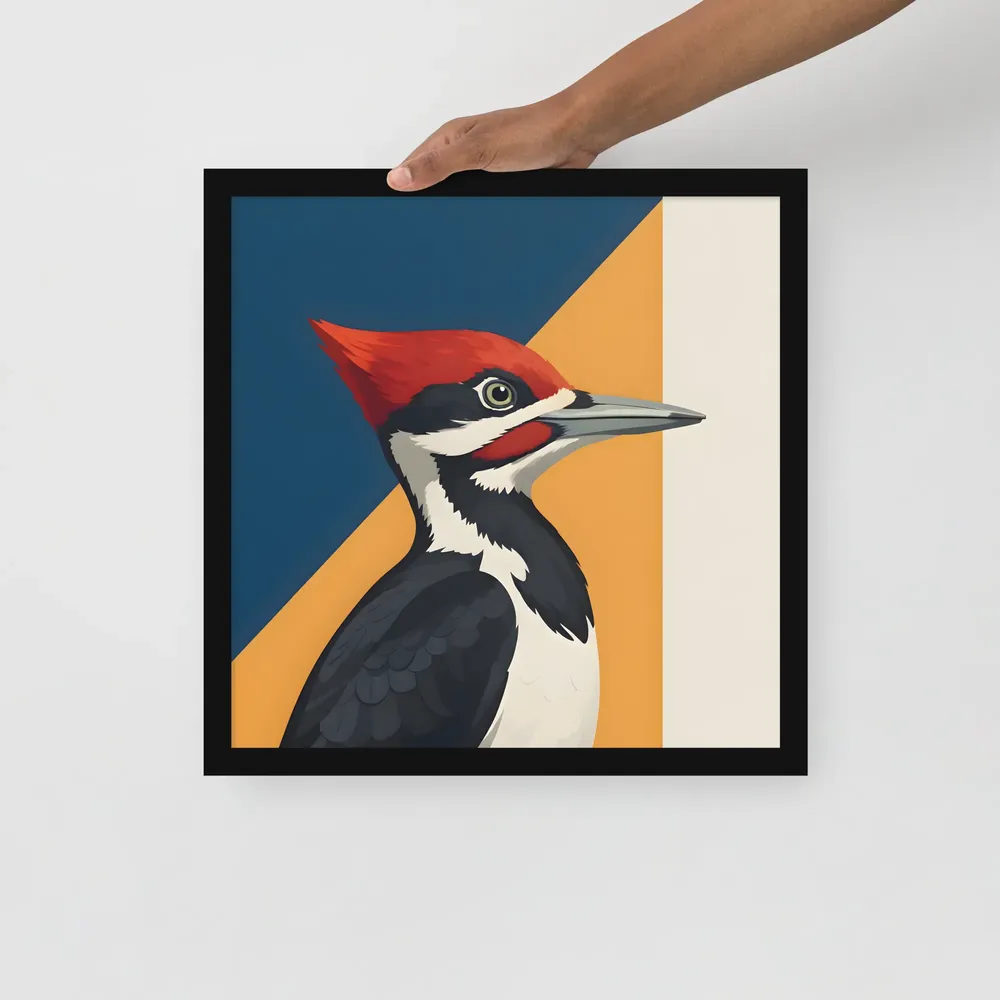 Red‑crested Woodpecker Study 
 Poster with Black Frame | 16″x 16″